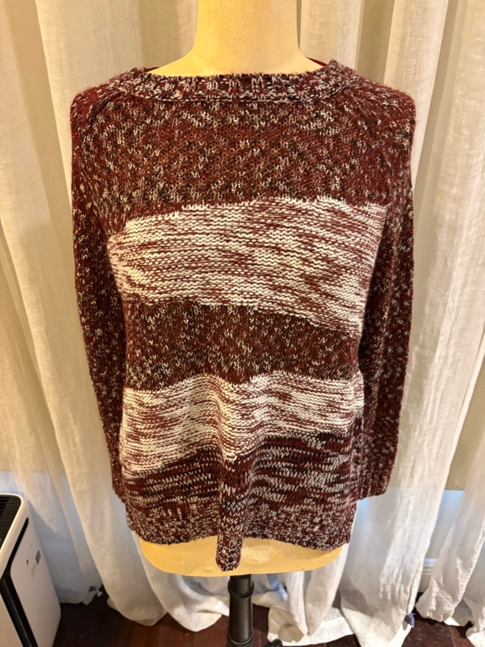 Romeo & Juliet Couture Maroon and White Marled Knit Sweater